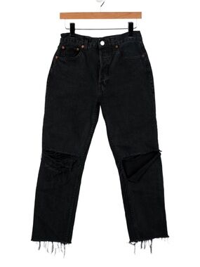 Re/Done Black Straight Leg Distressed Jeans